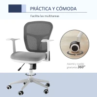 Vinsetto Silla de Oficina Ergonómica Silla Escritorio Giratoria con Altura Ajustable Reposabrazos Soporte Lumbar Respaldo de Malla Transpirable 57x58,8x88-96 cm Gris(m-7)