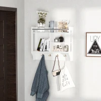 HOMCOM Estantería de Pared Organizador de Entrada con 4 Ganchos 3 Compartimentos 1 Estante y Barra Metálica Moderno para Ropa Llaves Libros 73x20x60 cm Blanco(m-2)