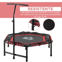 HOMCOM Trampolín de Fitness Ø122 cm Cama Elástica con Mango Ajustable de 3 Niveles 122-138 cm Funda Protectora y Marco de Acero para Interiores y Exteriores Negro y Rojo(m-6)