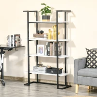 HOMCOM Estantería de 4 Niveles Librería de Almacenamiento con Estantes en Efecto de Mármol Moderno para Salón Oficina Cocina Dormitorio 92x35x152 cm Negro y Blanco(m-2)