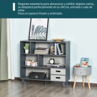 HOMCOM Estantería Librería con 6 Compartimentos y 2 Cajones Mueble Auxiliar con Patas para Libros Decoraciones Fotos 105x30x96 cm Azul y Gris(m-7)