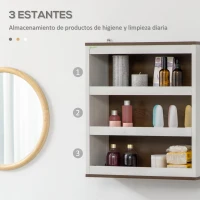 kleankin Armario de Baño de Pared Moderno Mueble Colgante Multifuncional con 3 Estantes 50x20x56 cm Blanco y Nogal(m-5)