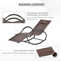 Outsunny Tumbona Mecedora de Exterior con Reposabrazos Reposacabezas y Efecto de Ratán para Jardín Terraza Patio Carga Máx. 160 kg 157x60x80 cm Marrón(m-5)