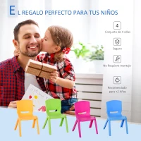 HOMCOM Sillas Apilables para Niños Juego de 4 Sillas de Aprendizaje para Interiores y Exteriores Escuela Hogar Jardín de PP Carga Máx. 30kg 36x38x56,5 cm Multicolor(m-5)