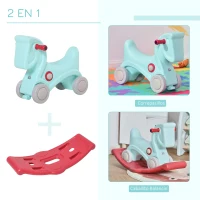 HOMCOM Caballito Balancín para Bebés 2 en 1 Coche Correpasillo con Ruedas Efectos Sonoros y Manillares Juguete Infantil para Niños de +1 Año 73x36x43 cm Azul y Rojo(m-4)