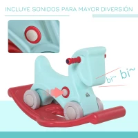 HOMCOM Caballito Balancín para Bebés 2 en 1 Coche Correpasillo con Ruedas Efectos Sonoros y Manillares Juguete Infantil para Niños de +1 Año 73x36x43 cm Azul y Rojo(m-6)