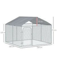 PawHut Perrera de Exterior con Toldo Jaula para Perros Mascotas de Metal Galvanizado con Cerradura para Jardín Patio 230x230x172 cm Plata(m-3)