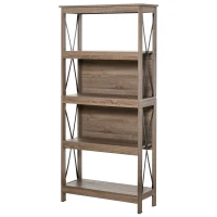 HOMCOM Estantería Librería de 4 Niveles con Laterales Reforzados de Metal para Sala de Estar Oficina Estudio 80x32x167,5 cm Marrón Rústico(m-1)
