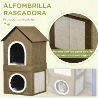 PawHut Casa para Gatos Doble con Cojines y Almohadillas Rascadoras Uso Junto o por Separado 40x41x75 cm Marrón(m-5)