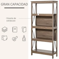 HOMCOM Estantería Librería de 4 Niveles con Laterales Reforzados de Metal para Sala de Estar Oficina Estudio 80x32x167,5 cm Marrón Rústico(m-4)