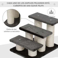 PawHut Escalera de 3 Peldaños para Mascotas con Cubierta Suave Poste Rascador Escaleras Auxiliar de Animales Pequeños 45x35x34 cm Gris(m-5)