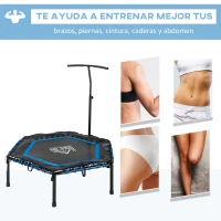 HOMCOM Trampolín de Fitness Ø122 cm Cama Elástica con Mango Ajustable de 3 Niveles 122-138 cm Funda Protectora y Marco de Acero para Interiores y Exteriores Negro y Azul(m-5)