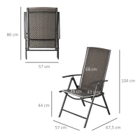 Outsunny Set de 2 Sillas Plegables de Ratán Jardín con Respaldo Alto y Ajustable de 7 Posiciones para Patio Terraza Exteriores 57x67,5x104 cm Gris(m-3)