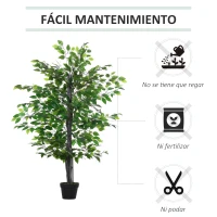 Outsunny Planta Artificial Ficus Artificial de 145 cm con 756 Hojas y Maceta para Decoración Interior Ø20x145 cm Verde(m-6)