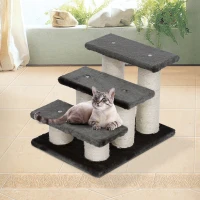 PawHut Escalera de 3 Peldaños para Mascotas con Cubierta Suave Poste Rascador Escaleras Auxiliar de Animales Pequeños 45x35x34 cm Gris(m-2)