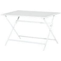 Outsunny Mesa de Jardín de Metal Plegable Mesa de Camping Rectangular de Vidrio Templado con Agujero para Sombrilla para Picnic Terraza Balcón 110x70x70 cm Blanco(m-1)