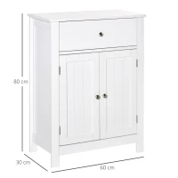 kleankin Armario de Baño con 1 Cajón 2 Puertas y Estante Interior Ajustable Mueble Auxiliar de Almacenaje Multifuncional para Salón Cocina Antivuelco 60x30x80 cm Blanco(m-3)