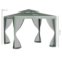 Outsunny Carpa de Jardín 3x3 m Cenador con 4 Mosquiteras Laterales con Cremallera Techo de Ventilación y 8 Orificios de Drenaje Gazebo para Terraza Patio Exterior Verde(m-3)