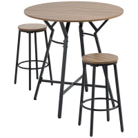 HOMCOM Juego de Mesa Alta y 2 Taburetes de Bar Estilo Industrial para Cocina Salón Ø90x90 cm y Ø40x61,5 cm Madera y Negro(m-1)