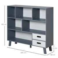 HOMCOM Estantería Librería con 6 Compartimentos y 2 Cajones Mueble Auxiliar con Patas para Libros Decoraciones Fotos 105x30x96 cm Azul y Gris(m-3)
