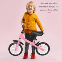 HOMCOM Bicicleta sin Pedales Infantil Altura Ajustable para Principiantes de +3 Años con Ruedas con Relieve Diseño Novedoso Bicicleta de Equilibrio 71x32x56 cm Rosa(m-4)