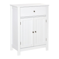 kleankin Armario de Baño con 1 Cajón 2 Puertas y Estante Interior Ajustable Mueble Auxiliar de Almacenaje Multifuncional para Salón Cocina Antivuelco 60x30x80 cm Blanco
