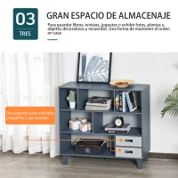 HOMCOM Estantería Librería con 6 Compartimentos y 2 Cajones Mueble Auxiliar con Patas para Libros Decoraciones Fotos 105x30x96 cm Azul y Gris(m-6)