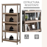HOMCOM Estantería Librería de 4 Niveles con Laterales Reforzados de Metal para Sala de Estar Oficina Estudio 80x32x167,5 cm Marrón Rústico(m-6)