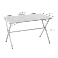 Outsunny Mesa Plegable Camping de Picnic 111,5x70x69cm Mesa Aluminio + Bolsa Transporte(m-3)