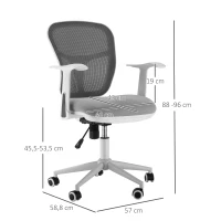Vinsetto Silla de Oficina Ergonómica Silla Escritorio Giratoria con Altura Ajustable Reposabrazos Soporte Lumbar Respaldo de Malla Transpirable 57x58,8x88-96 cm Gris(m-3)