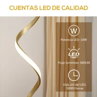 HOMCOM Lámpara de Pie de Metal de Estilo Moderno con Luces LED para Salón Dormitorio Oficina 20,5x20,5x147 cm Dorado(m-6)