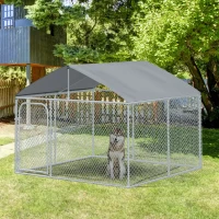 PawHut Perrera de Exterior con Toldo Jaula para Perros Mascotas de Metal Galvanizado con Cerradura para Jardín Patio 230x230x172 cm Plata(m-2)