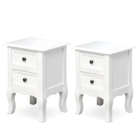 HOMCOM Conjunto de 2 Mesillas de Noche con 2 Cajones Mueble Auxiliar con Gran Espacio de Almacenaje para Dormitorios Salón 34,7x30x49cm Blanco(m-1)