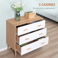HOMCOM Cómoda de Madera con 3 Cajones Cajonera Armario Auxiliar de Almacenamiento Moderna con Patas Elevadas para Dormitorio Salón 80x39x80 cm Blanco y Natural(m-4)
