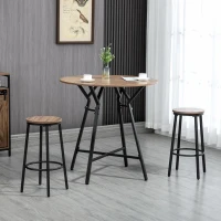 HOMCOM Juego de Mesa Alta y 2 Taburetes de Bar Estilo Industrial para Cocina Salón Ø90x90 cm y Ø40x61,5 cm Madera y Negro(m-2)