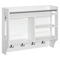HOMCOM Estantería de Pared Organizador de Entrada con 4 Ganchos 3 Compartimentos 1 Estante y Barra Metálica Moderno para Ropa Llaves Libros 73x20x60 cm Blanco(m-1)