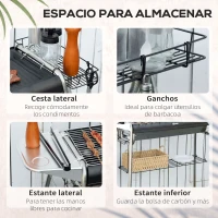 Outsunny Barbacoa de Carbón con Parrilla de Acero Inoxidable Bandeja Especiero y Estante de Almacenamiento 107x63x75 cm Negro(m-6)