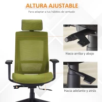 Vinsetto Silla de Oficina Giratoria Silla de Escritorio Ergonómica con Altura Ajustable Reposabrazos Reposacabezas Regulables y Respaldo Alto de Malla 66,5x66x120-128 cm Verde(m-4)