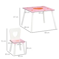 ZONEKIZ Juego de Mesa y 2 Sillas Infantiles de Madera para +18 Meses Estampado Corazones 68x68x47 cm y 30x30x51 cm Rosa(m-3)