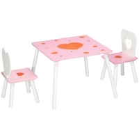 ZONEKIZ Juego de Mesa y 2 Sillas Infantiles de Madera para +18 Meses Estampado Corazones 68x68x47 cm y 30x30x51 cm Rosa(m-1)