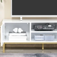 HOMCOM Mueble de TV Mesa de Salón para Televisión de hasta 60 Pulgadas con Estantes y Armarios con Puertas Cierre Pop-up Moderno 120x40x44,6 cm Blanco y Madera Natural(m-5)