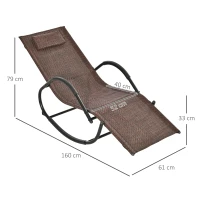 Outsunny Tumbona Mecedora de Exterior con Reposabrazos Reposacabezas y Efecto de Ratán para Jardín Terraza Patio Carga Máx. 160 kg 157x60x80 cm Marrón(m-3)