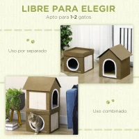 PawHut Casa para Gatos Doble con Cojines y Almohadillas Rascadoras Uso Junto o por Separado 40x41x75 cm Marrón(m-4)