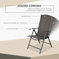 Outsunny Set de 2 Sillas Plegables de Ratán Jardín con Respaldo Alto y Ajustable de 7 Posiciones para Patio Terraza Exteriores 57x67,5x104 cm Gris(m-5)