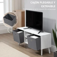 HOMCOM Mueble de TV para Televisores de hasta 50" con 2 Cajones de Tela y Estantes Abiertos110x29x46,5 cm Blanco y Gris(m-5)