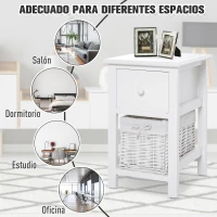 HOMCOM Conjunto de 2 Mesillas de Noche Multifuncional Mesa Auxiliar para Salón Dormitorio con 1 Cajón 1 Cesto Diseño Clásico Gran Espacio para Almacenaje Blanco 28x31x45cm(m-6)