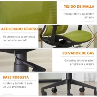 Vinsetto Silla de Oficina Giratoria Silla de Escritorio Ergonómica con Altura Ajustable Reposabrazos Reposacabezas Regulables y Respaldo Alto de Malla 66,5x66x120-128 cm Verde(m-9)