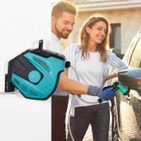 Outsunny Carrete de Manguera de Jardín 20M+1,95M Manguera de Riego Montado en Pared Enrollador Automático con 7 Modos de Pulverización 180° Giratorio 52x43x24 cm Negro y Verde(m-2)