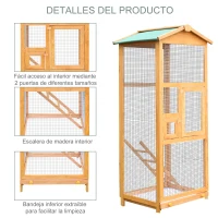 PawHut Jaula para Pájaros Grande de Madera de Abeto con 2 Puertas Bandeja Extraíble y Techo Asfáltico 68x63x165cm Madera(m-5)