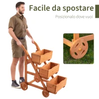 Outsunny Fioriera da Balcone Verticale a 3 Livelli, Carrello Porta Piante da Esterno Portafiori in Legno con Foro di Drenaggio e 4 Ruote, 48 x 82 x 89.5cm(m-6)